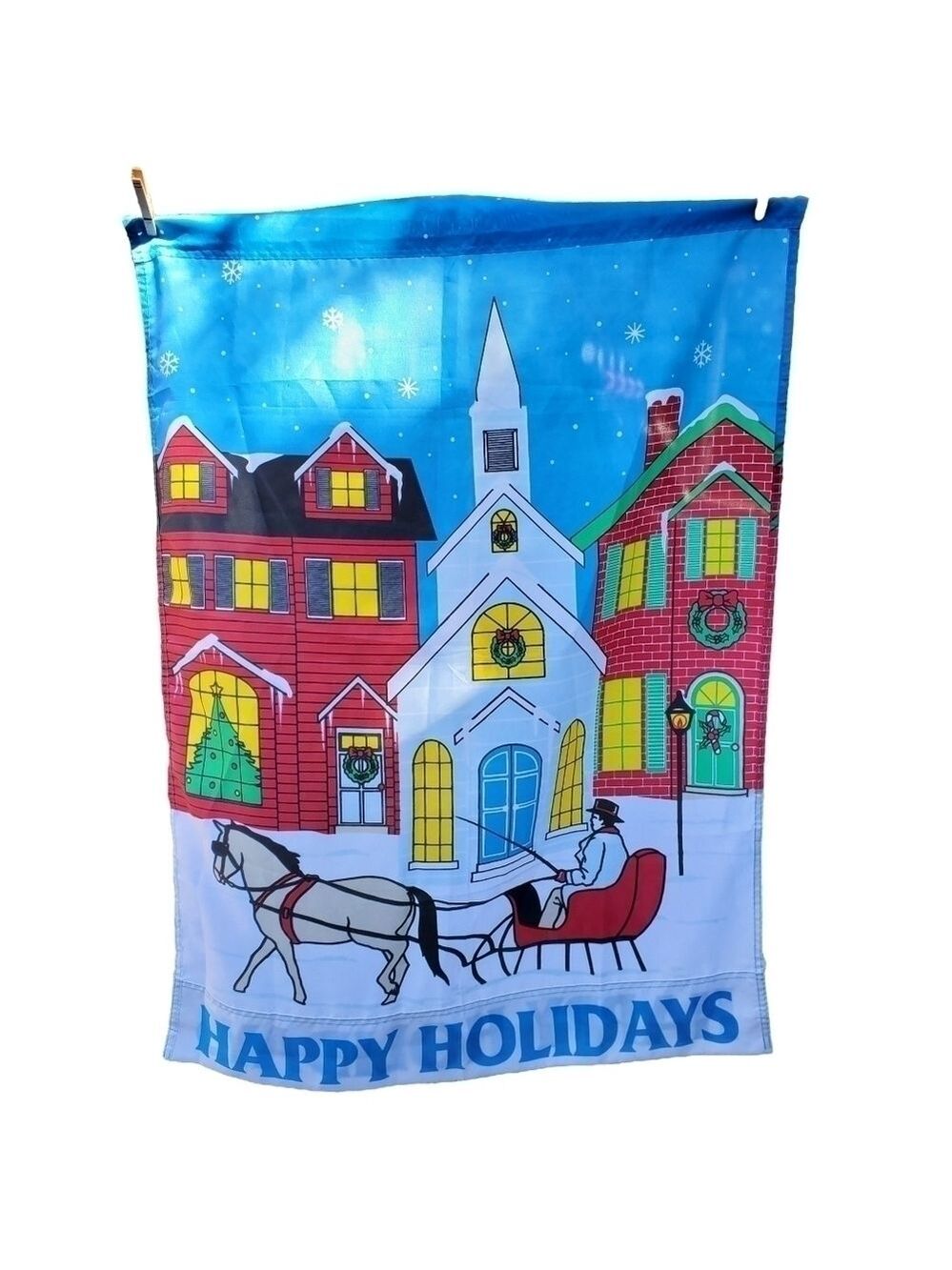 Vintage Happy Holidays Winter snowy scenic outdoor Nylon yard flag